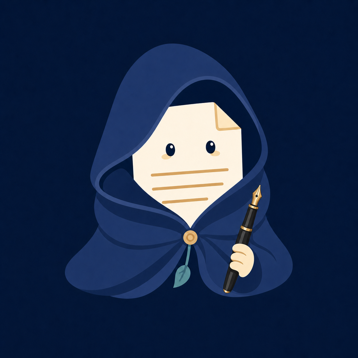 Mr. PaperCloak, a friendly document guardian with a fountain pen